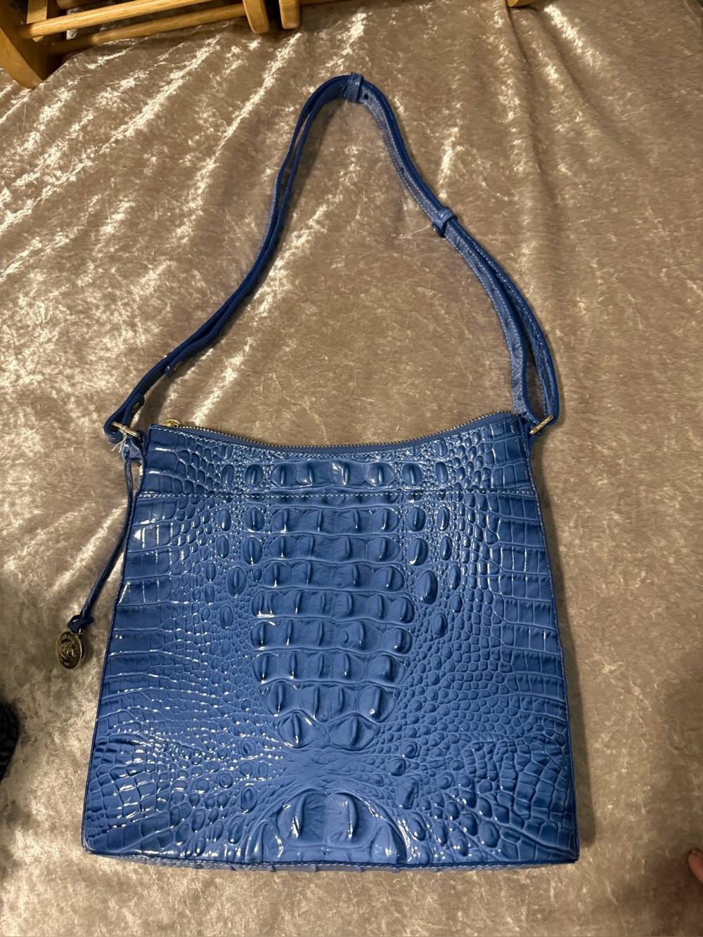 Brahmin Croc-Embossed Shoulder Bag in Deep Blue - Picture 2 of 5